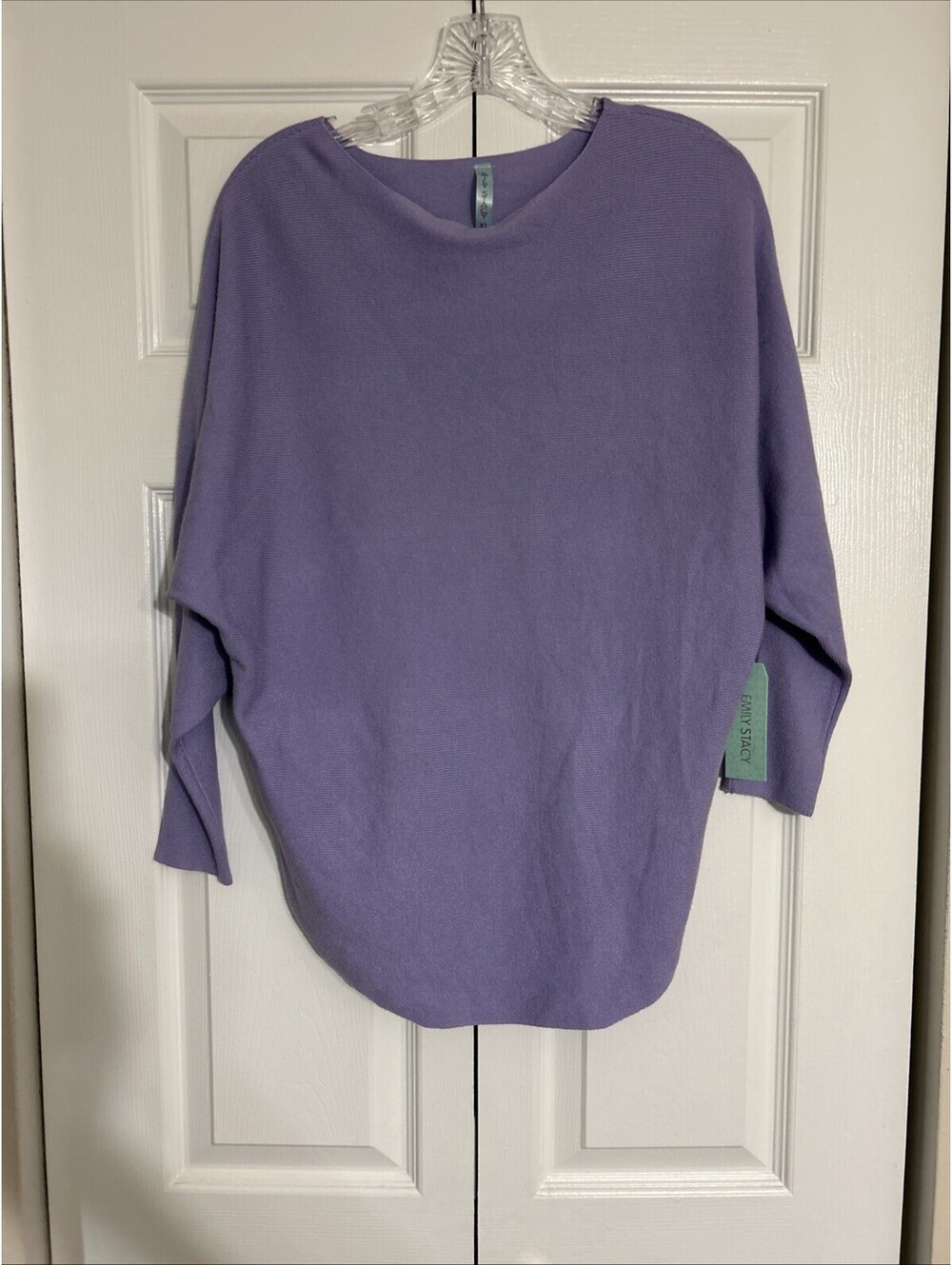 Emily Stacy Women's Purple Dolman Sleeve Boat Neck Knit Sweater Size XL